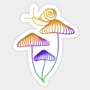 Rainbow Snail Sitting on Mushrooms Sticker